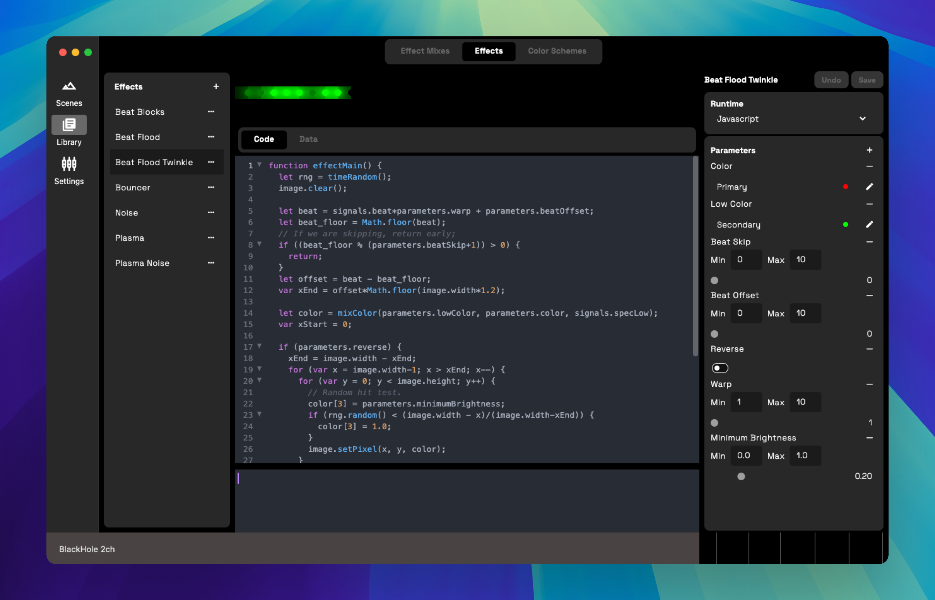 Screenshot of effect editor.